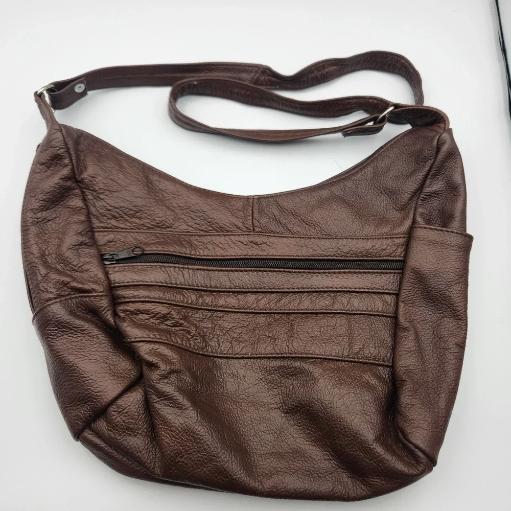 Vintage Genuine Leather Hobo Shoulder‎ Bag Brown 14x10 Made in Mexico